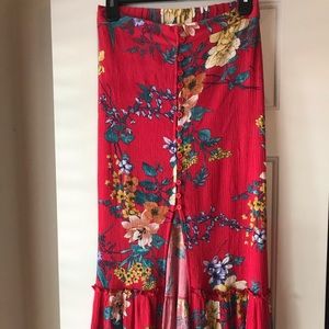 Red Floral Maxi Skirt
